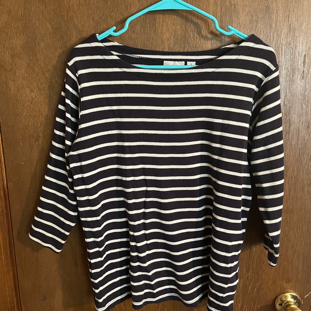 L.L. Bean Breton Stripe Top 100% Cotton Womens Large
